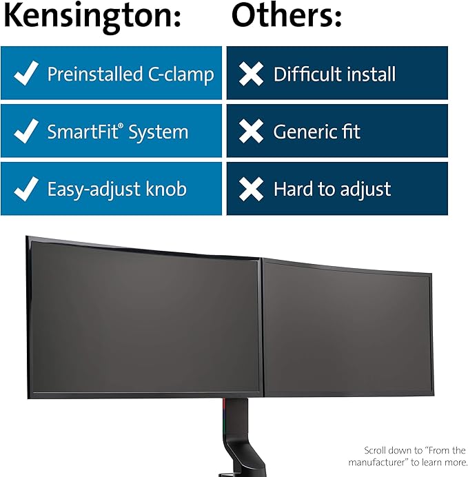 Kensington Dual Monitor Mount for Desk, C-clamp Vesa Monitor Stand Fits 2 - Image 8