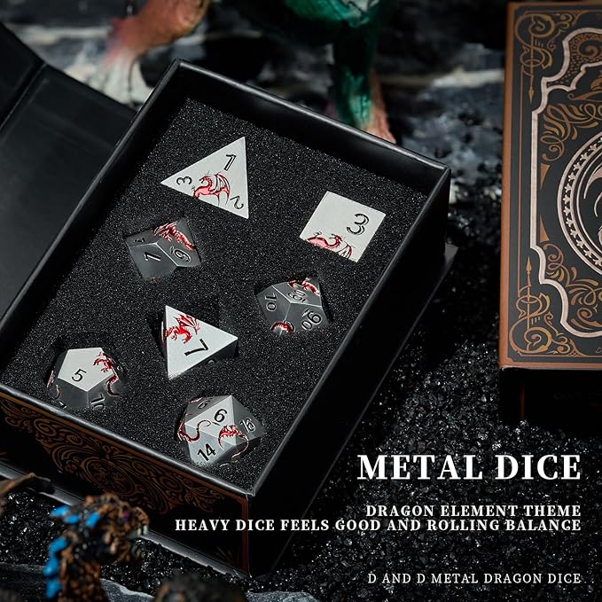 Metal Dice Set D&D, HNCCESG Polyhedral Dice 7 Piece Dice Dragon Metallic DND - Image 5