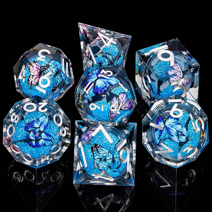 Butterfly DND Dice Blue-Black Liquid Core Dice Set - Image 2