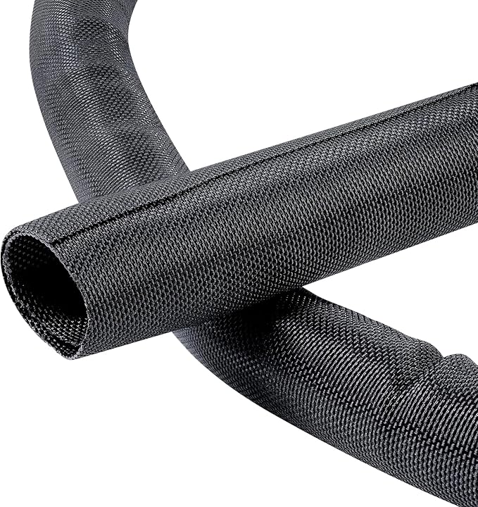 Black Braided Cable Management Sleeves Wire Loom Tubing Cord Protector by BuyUneed