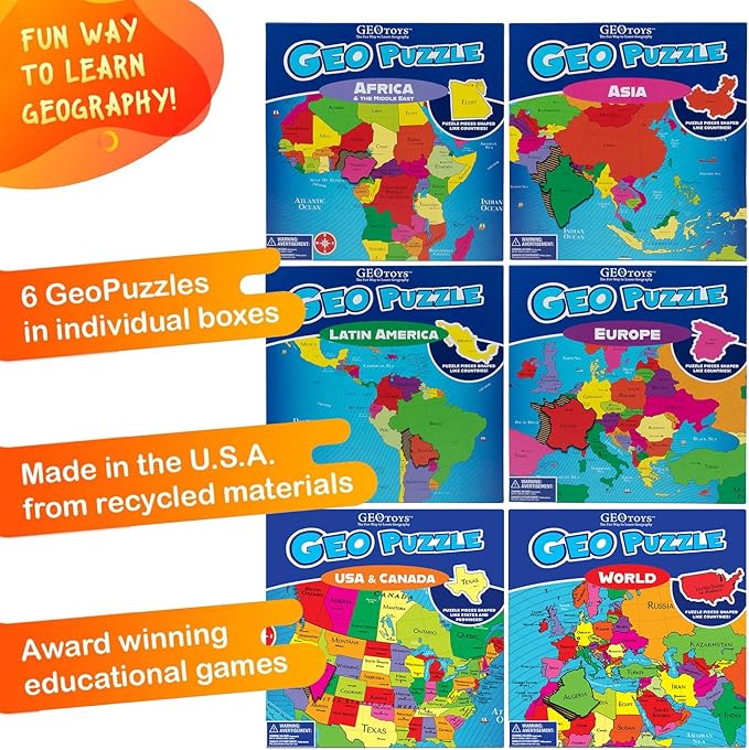 GeoToys GeoPuzzle, Country-Shaped Jigsaw Puzzles Set of 6, Geography Puzzle - Image 3