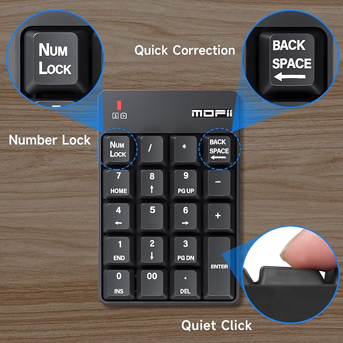 MOFII Bluetooth 5.1 Number Pad Wireless Numeric Keypad Silent 19 Keys USB - Image 5