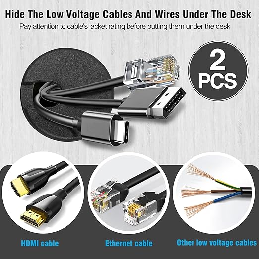 1-1/2" Black Desk Grommet, JTemgle Plastic Cable Hole Cover Computer Table Cord - Image 2