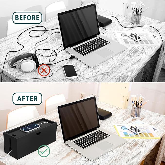 Bamboo Cable Management Box, Large Cord Organizer Box Cable Box to Hide Wires & - Image 5