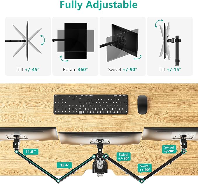 WALI Triple Monitor Mount, Heavy Duty Triple Monitors Stand - Image 5