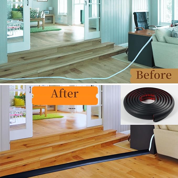 10ft Self Adhesive Floor Cord Cover, Cable Cavity:0.61" x 0.32", Heavy Duty - Image 3