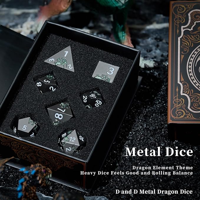 D&D Dice Set Metal Dragon Polyhedral DND Dice Set - Image 5