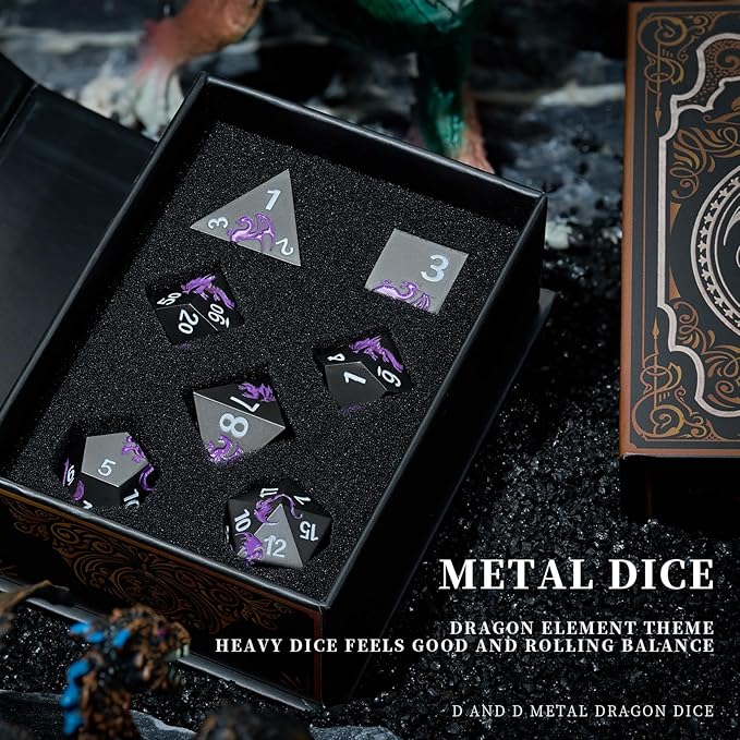 Metal Dice Set D&D, HNCCESG Polyhedral Dice 7 Piece Dice Dragon Metallic DND - Image 5