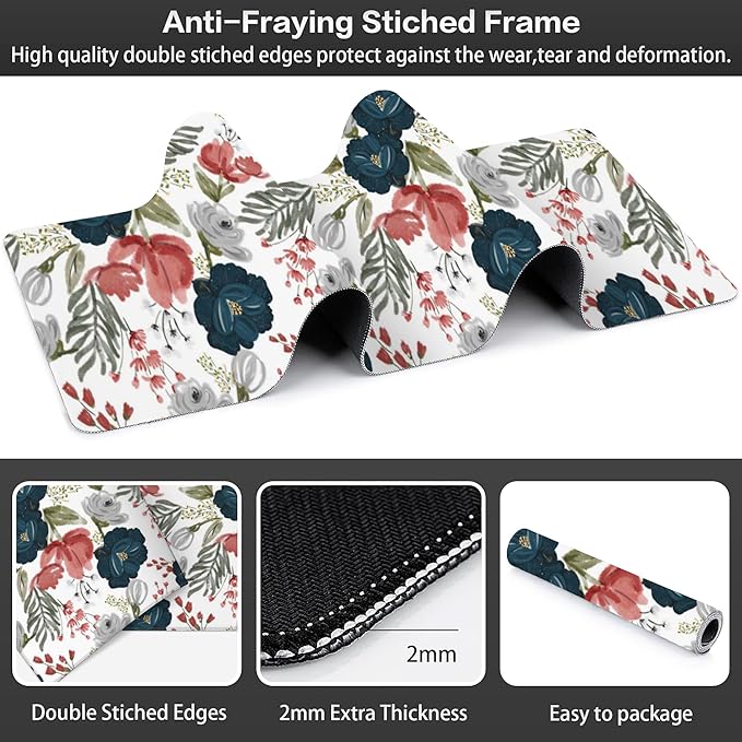 Watercolor Flowers Desk Mat, Large Colorful Floral Gaming Keyboard Mouse Pad - Image 3