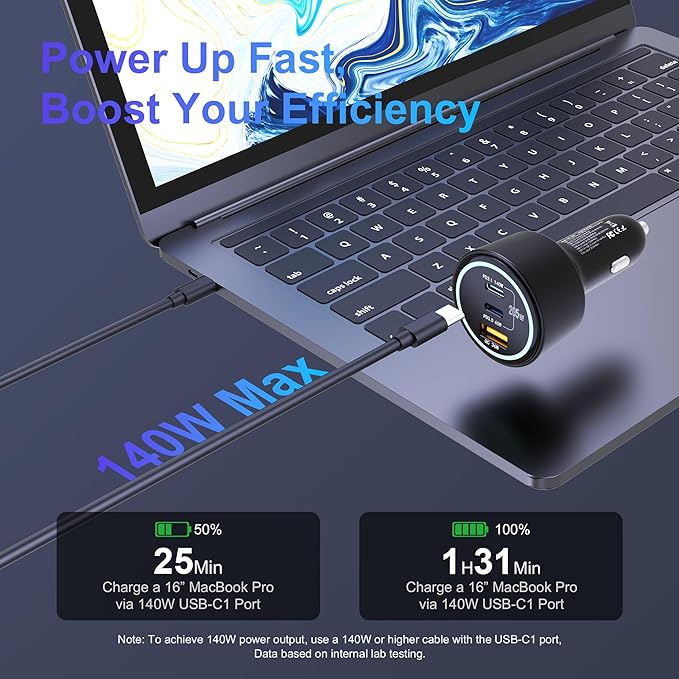 205W USB C Car Charger, 3-Ports PD3.1/PPS/QC3.0 Fast Charging Type C Cigarette - Image 3