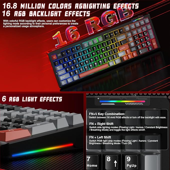 LINGBAO K98 Wireless Mechanical Gaming Keyboard, Tri-Mode BT5.0/2.4GHz/USB-C - Image 6