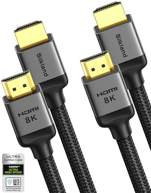 Silkland 10K 8K HDMI 2.1 Cable 2-Pack 3.3FT, Certified Ultra High Speed HDMI by Silkland