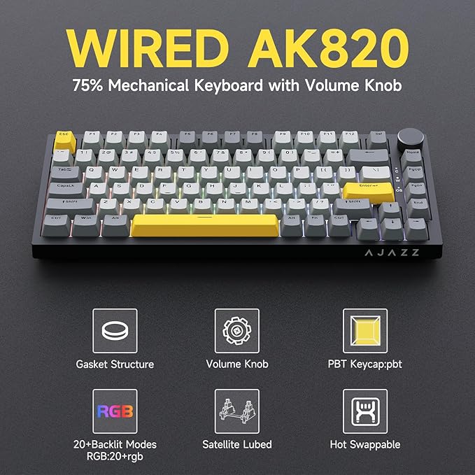 Ajazz AK820 75% Wired Gasket Mechanical Gaming Keyboard - Image 2