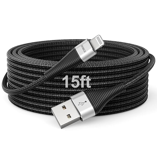 Extra Long iPhone Charger Cord 15FT USB A to Lightning Cable Braided Fast by OHBOX