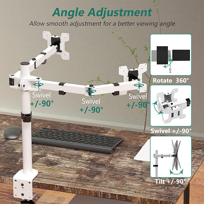 WALI Dual LCD Monitor Fully Adjustable Desk Mount Stand Fits 2 Screens up to 27 - Image 5
