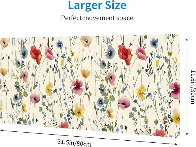 Wild Flowers Large Mouse Pad, Gaming Keyboard Desk Pad, Extended Mouse Mat - Image 3