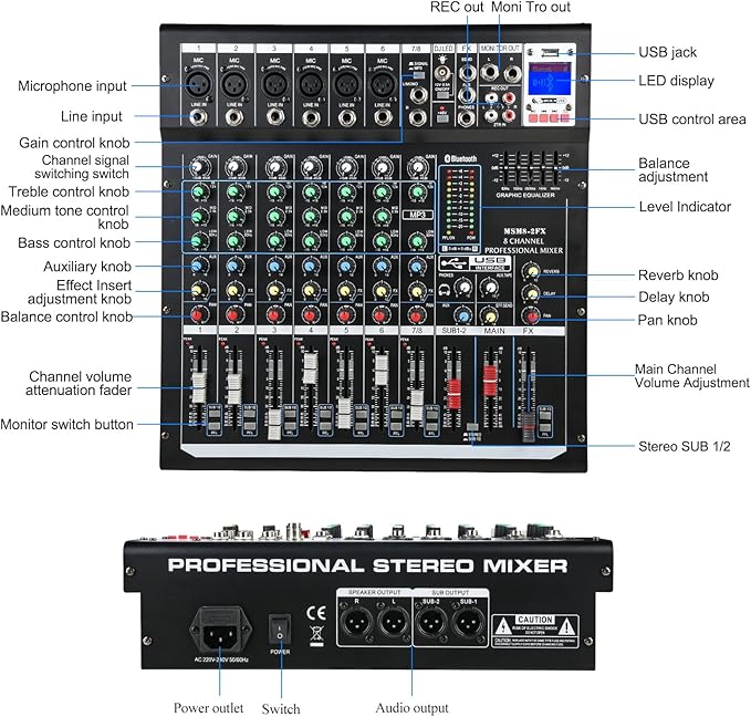 Dj Mixers 8 Channel Audio Mixer Sound Board - Image 4