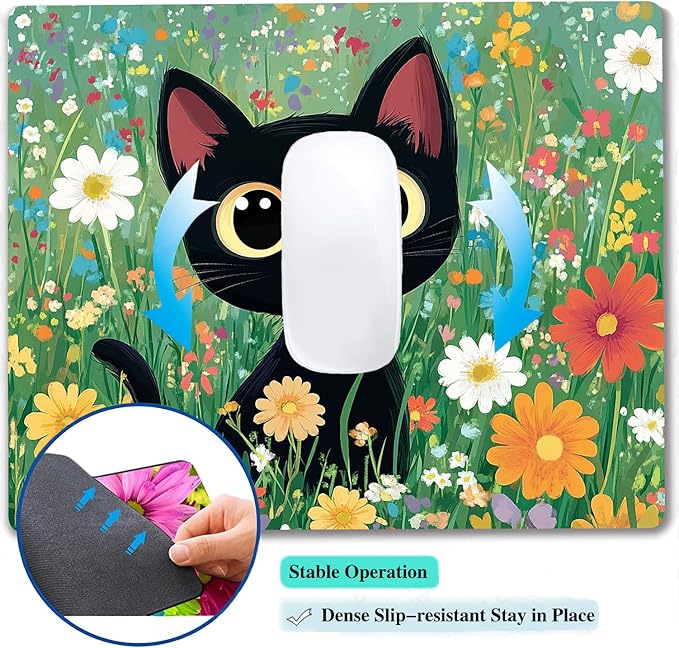 Cute Black Cat Floral Custom Mouse Pad - Image 5