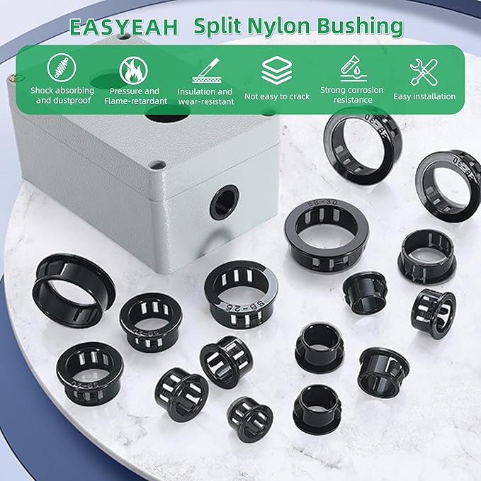 1 Inch Black Snap-in Knockout Insulating Bushing Grommets, Plastic Cable Hole - Image 3
