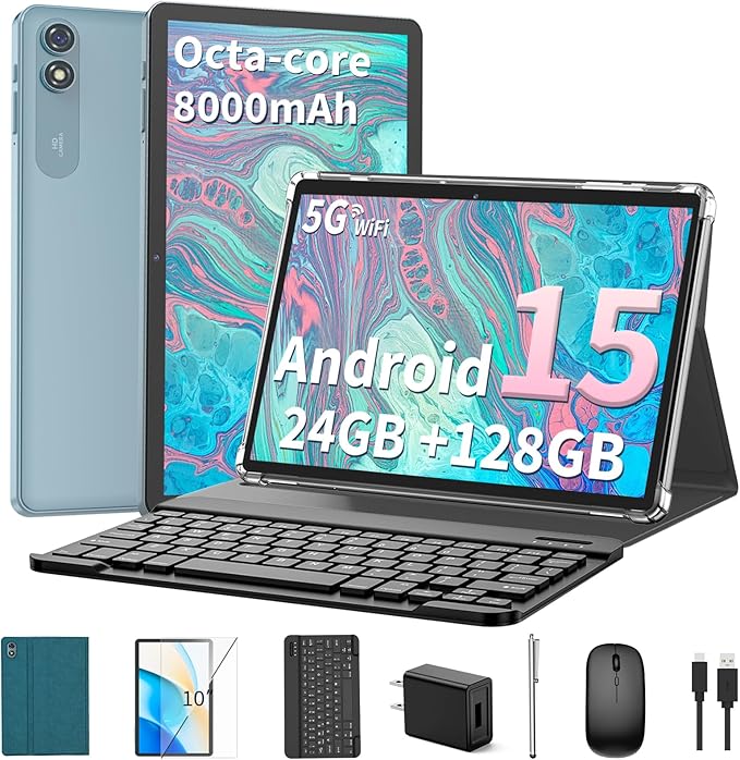 2025 Android 15 Tablet with Keyboard, 24GB+128GB+2TB Expand, 10.1 Inch by Relndoo