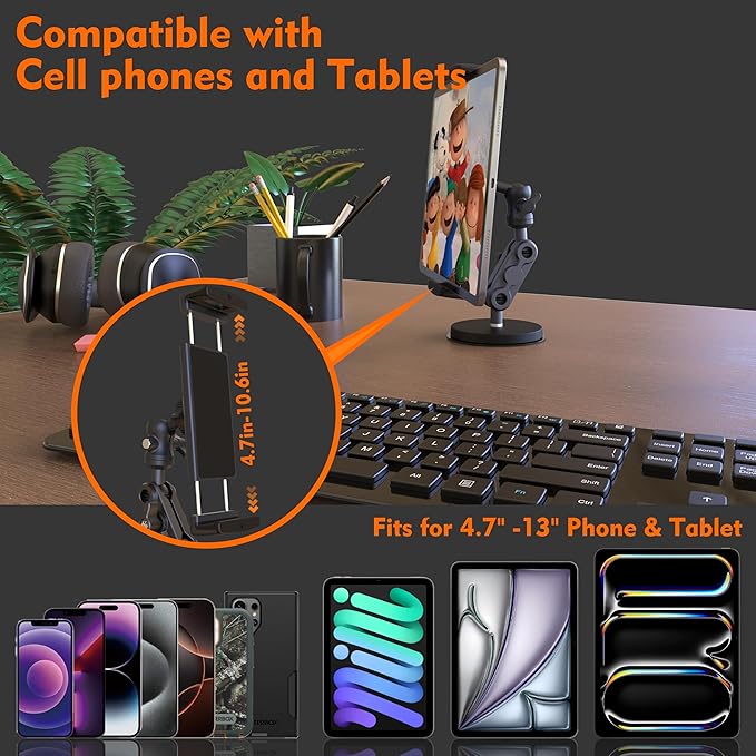 Universal Magnetic Tablet Holder 360°Adjustable 7.7" Aluminum Heavy Duty Arm - Image 6