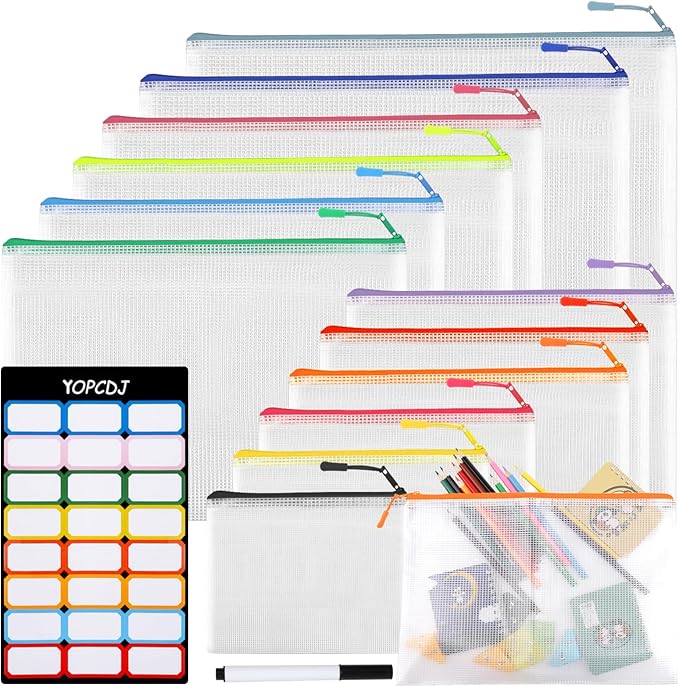 12 Mesh Zipper Pouch Bags by YOPCDJ