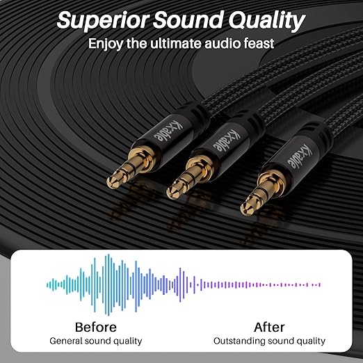 1/8 Inch TRS Stereo Y Splitter Cable 10FT, 3.5mm Male to 2-Male Y-Splitter - Image 6