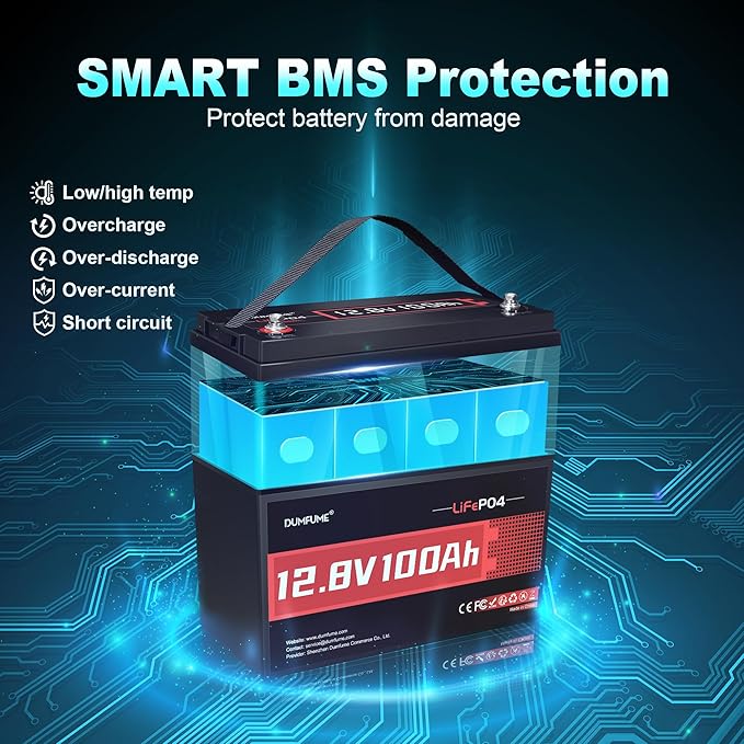 12V 100Ah LiFePO4 Lithium Battery, Built-in 100A BMS, Trolling Motor, Solar - Image 3
