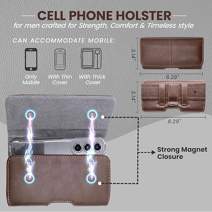 Leather Phone Holster for Men, Horizontal Cell Phone Case, Fits iPhone 17/17 - Image 3