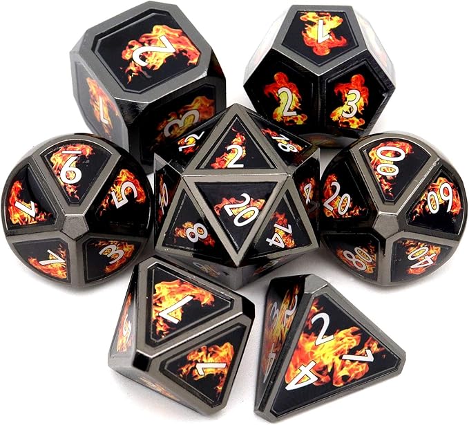 Haxtec Fire Bolt Real Scene Metal DND Dice Set Black Polyhedral Metal Dice by HaxtecDice
