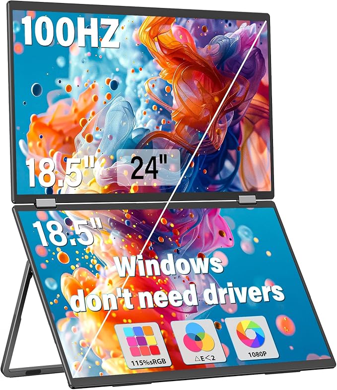 InnoView 18.5" 100Hz Dual Portable Monitor Built-in Speakers 115% sRGB by InnoView