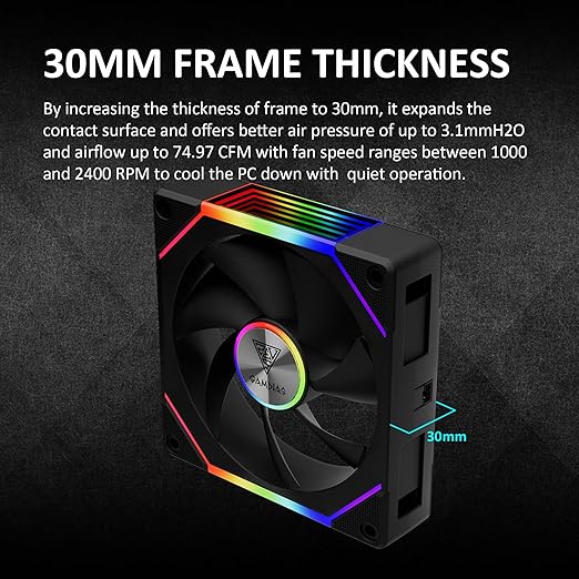 GAMDIAS 120mm ARGB PWM Case Fan, 2 Blades in 1 Fan Pack, Sync - Image 7
