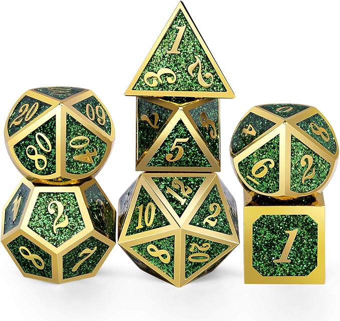 DNDND Metal Dice Set D&D, Glitter Green Heavy DND Dice by DNDND