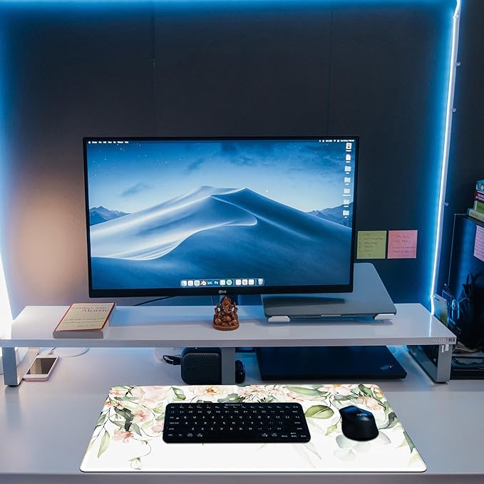 Desk Mat, Watercolor Pink Flowers Desk Pad, 31.5"x15.7" Extended Big Computer - Image 6