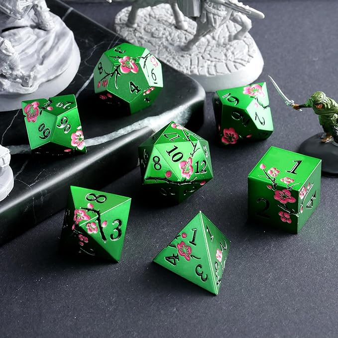 Matt Green Metal Dice Set, DNDND 7 PCS Heavy Metallic D&D Dice Set - Image 7
