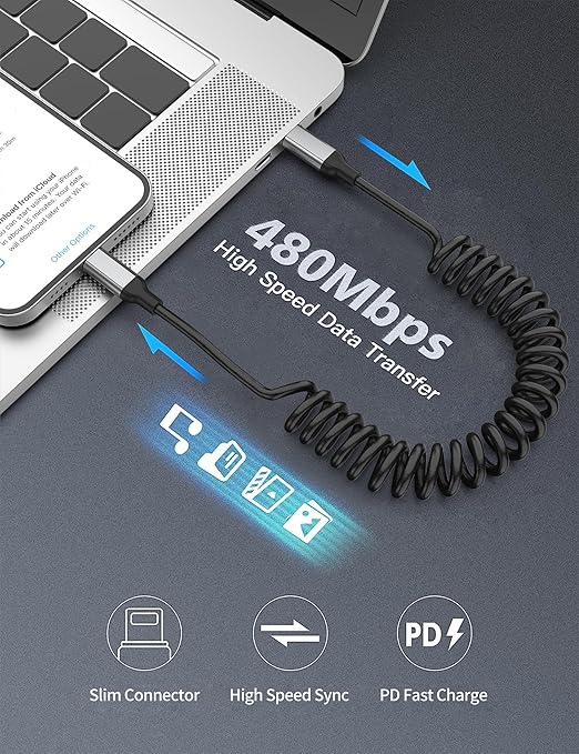 Coiled USB C to Lightning Cable 2 Pack, Retractable USB C iPhone Charger PD - Image 6