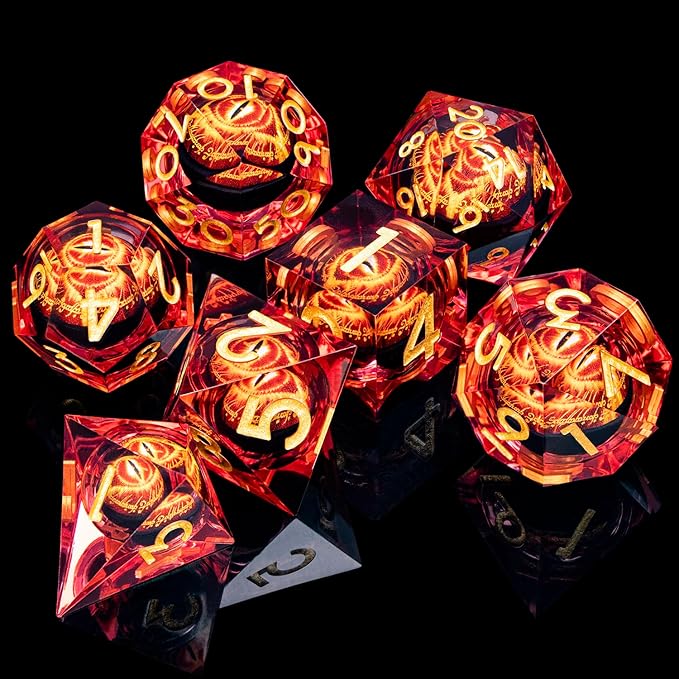 ARUOHHA DND Resin Dice Gazes Eye Dice Liquid Core Flaming RPG Sharp Edged Dice - Image 6