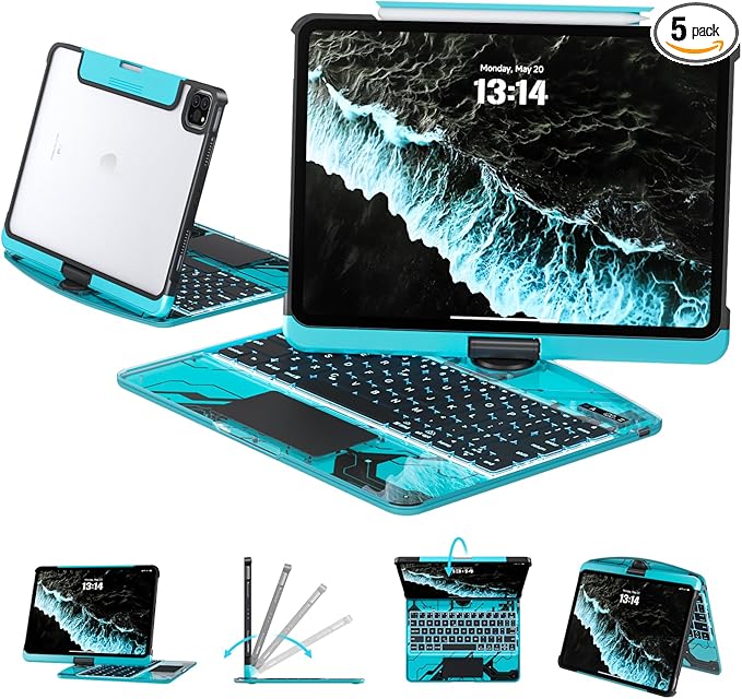 Transparent Case with Keyboard for 2024 iPad Pro 13 inch, iPad Pro 13, 7-Color by Tiaota
