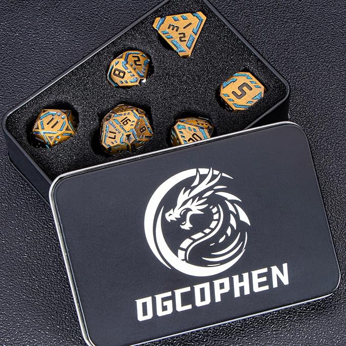 Metal DND Sci-fi Dice Set 7PCS Stripe Polyhedral Dice - Image 7