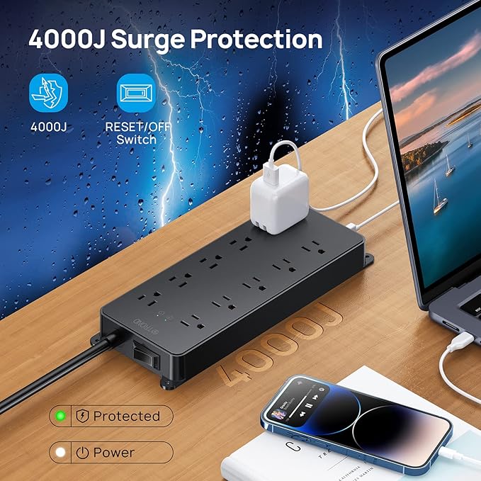 TROND Surge Protector Power Strip 10ft, ETL Listed, 10 Widely Spaced Outlets - Image 4