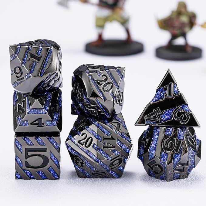 Anitque Metal Dice D&D, Metal Glitter Stripe Dice 7pcs Set - Image 3