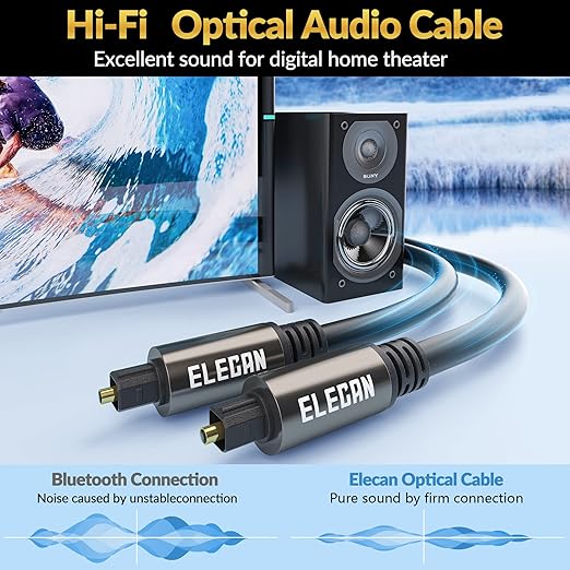 Elecan Optical Audio Cable 100 Ft Digital Audio Toslink Cable Cord-Fiber - Image 4