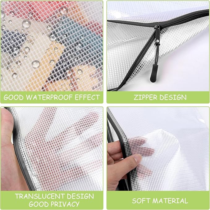 24pcs Mesh Zipper Pouches, A3 Size Waterproof Black Zipper Bags, - Image 3