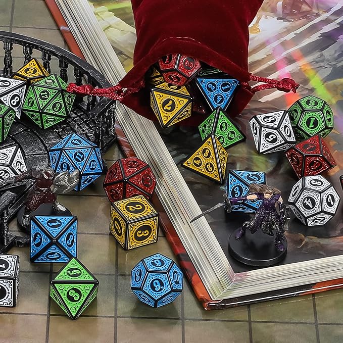 CiaraQ Polyhedral Dice with 5 Pouches, 5 Sets of Retro Dice - Image 4