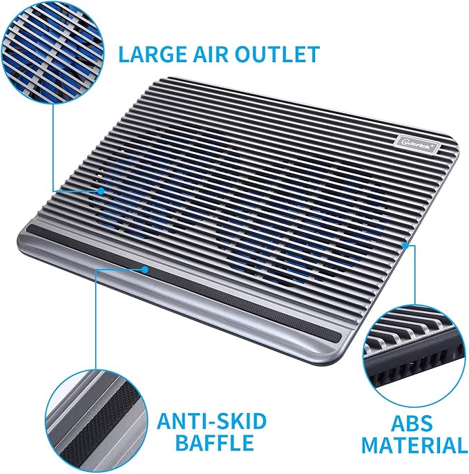 Laptop Cooling Pad, Coolertek USB Powered Laptop Cooler, 2 Blue Silent Big Fans - Image 2