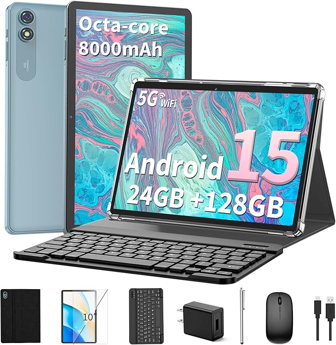 2025 Android 15 Tablet with Keyboard, 24GB+128GB+2TB Expand, 10.1 Inch by Relndoo
