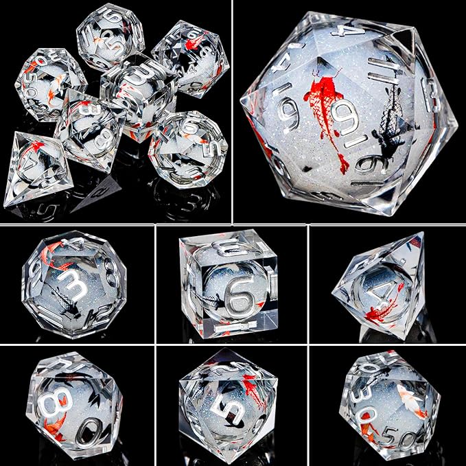 ARUOHHA DND Dice Set Liquid Core Koi Fish Sharp Edged Dragons Dice Compatible - Image 3