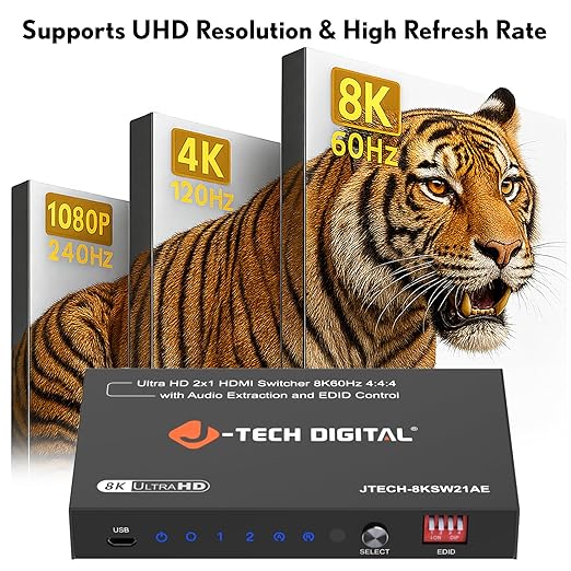 8K HDMI Switch 2 in 1 Out, 8K@60Hz 4K@120Hz 1080P@240Hz - Image 3
