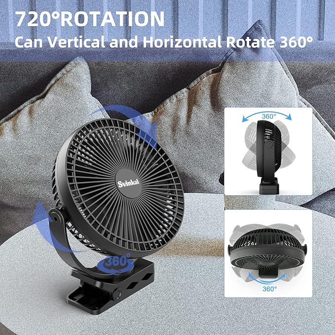 Portable Clip on Fan 10000mAh Battery Powered, USB Type C, Supports 720° - Image 3