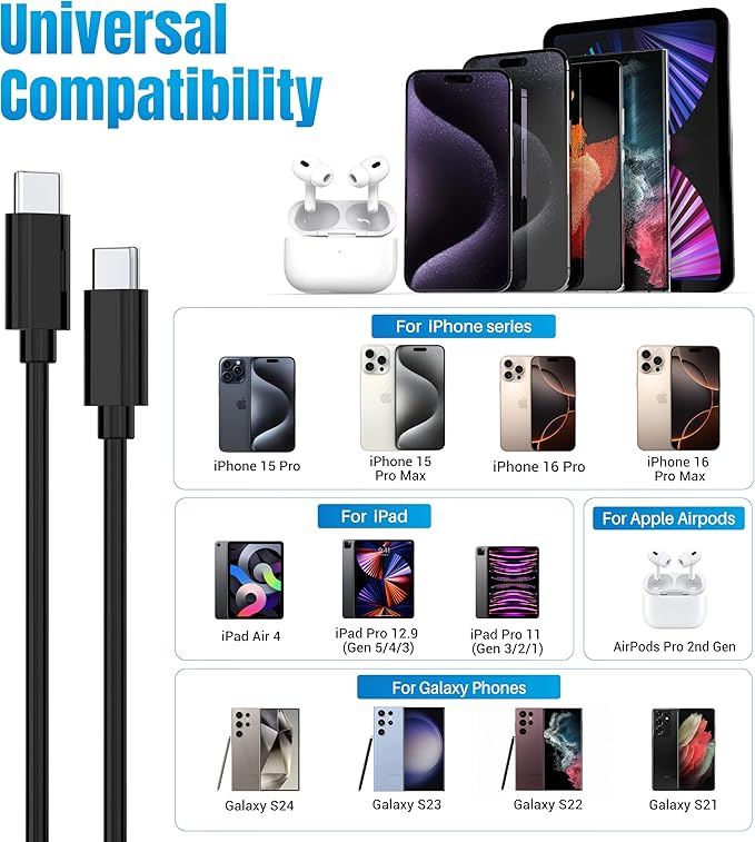 Phone 15 16 Charger, USB C Block Type C Cable Cord 10ft - Image 5